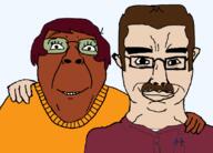 2soyjaks brown_hair brown_skin cartoon chud_troon_alliance ear friendship glasses hair hand happy mr_birchum mustache pajeet pen red_shirt scooby_doo smile soyjak stubble subvariant:chudjak_front transparent_background variant:bernd variant:chudjak velma_dinkley white_skin yellow_shirt // 834x600 // 120.2KB