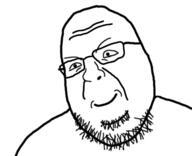 closed_mouth glasses happy smile smug soyjak stubble variant:shotjak // 417x339 // 21.0KB