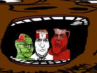 3soyjaks 4soyjaks alternate angry black_skin bucket chicken closed_mouth dark_skin eating food fried_chicken front_facing frown fruit glasses green_skin kfc kool-aid large_eyebrows lips looking_at_you looking_to_the_right nigger punisher_face red_skin soyboy soyjak stubble subvariant:gapejak_front subvariant:soyak_34 text trio variant:gapejak variant:markiplier_soyjak2 variant:soyak watermelon wojak wrinkles // 1200x900 // 172.0KB