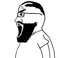 angry arm balding beard clothes glasses hair looking_to_the_left open_mouth side_profile soyjak subvariant:science_lover subvariant:sideplier template tshirt variant:markiplier_soyjak // 800x789 // 70.9KB