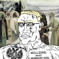 1721 aryan background blue_eyes christian_cross christian_identity christianity coat_of_arms eagle empire historical history imperial orthodox orthodox_cross orthodoxy religion russian_empire subvariant:perceptive_chud tattoo text tsar variant:chudjak yellow_hair // 693x693 // 858.0KB