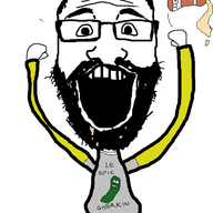 beard clothes excited glasses hair hand hands_up happy open_mouth pickle_rick rick_and_morty soy soyjak soylent subvariant:science_lover variant:markiplier_soyjak // 453x583 // 68.4KB