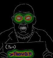 donald_trump ear glasses glowing hand holding_object jail open_mouth soyjak stubble text thougher variant:trumpjak // 474x521 // 18.4KB