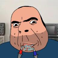 5_o_clock_shadow balding brown_skin cross_eyed electricity electroboom irl_background smile soyjak stubble subvariant:cobtard test_leads unibrow variant:cobson youtube // 721x716 // 142.5KB