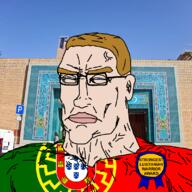 aryan award blue_eyes buff closed_mouth ear glasses hair irl_background mosque nazism portugal portugaryan sonnenrad soyjak subvariant:perceptive_chud swastika variant:chudjak vein yellow_hair // 799x799 // 2.4MB