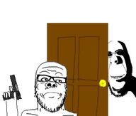 door ominous pistol scared subvariant:hornyson variant:a24_slowburn_soyjak variant:cobson weapon // 356x303 // 49.8KB