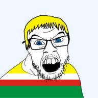blue_eyes clothes country flag flag:lubusz glasses hair lubusz mustache open_mouth poland soyjak stubble teeth transparent transparent_background variant:feraljak voivodeship yellow_hair // 1500x1500 // 44.6KB