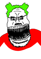 4chan glasses green_hair hair mustache open_mouth soyjak stubble teeth variant:nightmarejak // 379x542 // 20.1KB