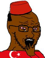 Colorlesspy(nameroach) bald bloodshot_eyes brown_skin clothes crying fez flag:turkiye glasses hand hat mustache nigger open_mouth star_and_crescent stubble subvariant:crying_soyak_ears2 tear turk turkiye turkroach tvrkaryan variant:soyak white_background // 697x900 // 31.9KB