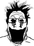 black_eyes black_hair bleed creepy crying eyebrows forehead_lines glasses horror nose open_mouth scary soulless stubble tear variant:markiplier_soyjak // 600x800 // 12.6KB