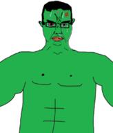 angry buff crying glasses green_skin grigger red_eyes soyjak subvariant:chudjak_front sweating variant:chudjak vein yellow_teeth // 218x255 // 19.2KB
