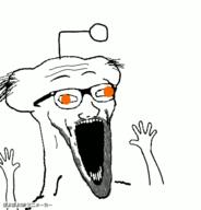 animated antenna arm excited glasses hair hand hands_up japanese_text open_mouth poyopoyo poyunpoyun reddit snoo soyjak stubble subvariant:wewjak text variant:soyak // 384x400 // 71.3KB