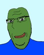 closed_mouth clothes frog glasses green_skin pepe smile smug soyjak stubble subvariant:nucob variant:cobson // 541x671 // 20.2KB