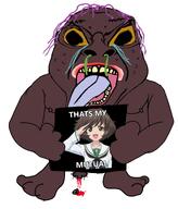 brown_skin brown_troonjak crying distorted glasses holding_object mucus open_mouth penis purple_hair shaved soyjak tbp text trend:slopjak variant:bernd yellow_sclera // 1626x1909 // 1.1MB