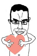 arm chud ear glasses hair hand heart holding_heart holding_object smile soyjak subvariant:chudjak_front variant:chudjak // 676x1021 // 133.9KB