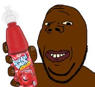 black_skin closed_mouth drink holding_object kool-aid shieet smile stubble subvariant:wholesome_soyjak teeth tyrone variant:gapejak yellow_sclera // 866x800 // 282.9KB
