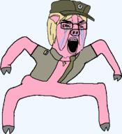 animated azog azov_battalion bloodshot_eyes cross crying ear flag full_body glasses hohol monkey_dance pig pink_skin soyjak stubble ukraine variant:chudjak // 570x587 // 55.6KB