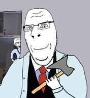 2soyjaks american_psycho arm axe clothes drawn_background glasses hand holding_axe holding_object imminent_death jared_leto necktie patrick_bateman paul_allen redraw smile smug soyjak stubble subvariant:nucob suit tv_(4chan) variant:cobson variant:excited_soyjak // 827x897 // 76.5KB