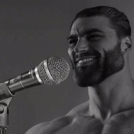 animated ext=gif gigachad gray_background gray_skin meta:ai_generated microphone musical_note nas:gigachad singing