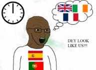 arm bad_breath brown_skin clock clothes flag flag:france flag:ireland flag:portugal flag:spain flag:united_kingdom france glasses ireland portugal soyjak spain stubble text thought_bubble united_kingdom variant:soyak // 612x448 // 45.9KB