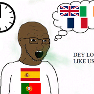 arm bad_breath brown_skin clock clothes flag flag:france flag:ireland flag:portugal flag:spain flag:united_kingdom france glasses ireland portugal soyjak spain stubble text thought_bubble united_kingdom variant:soyak // 612x448 // 45.9KB