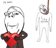 ack anonimos(namefag) apology beard bloodshot_eyes closed_mouth crying ear fallout fallout_new_vegas full_body glasses glove hanging heart holding_heart holding_object moustache ncr new_california_republic open_eyes open_mouth rope smile suicide tear tongue variant:bernd variant:gapejak yellow_teeth // 3239x2782 // 398.2KB