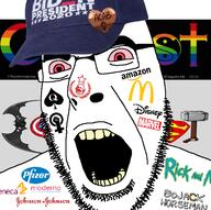 acab amazon batman batman_(series) bbc bloodshot_eyes bojack_horseman cap capeshit clothes coexist communism consumerism coronavirus_pandemic dc_comics facial_mark flag glasses hat joe_biden johnson_and_johnson karl_marx lgbt logo marvel mcdonalds moderna open_mouth pfizer politics proto-slopjak queen_of_spades raised_fist_(symbol) red_eyes rick_and_morty soyjak star stubble superman tattoo vaccine variant:cobson yellow_teeth // 722x720 // 338.1KB