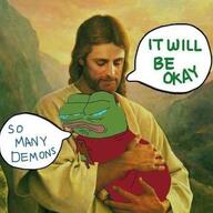 amphibian comfort frog hugging jesus jesus_christ nas:pepe pepe_the_frog subnas:apu // 474x474 // 40.7KB