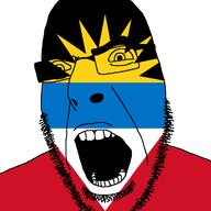 angry antigua_and_barbuda country flag glasses open_mouth soyjak stubble sun variant:cobson // 721x720 // 32.6KB