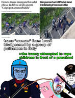 beating bloodshot_eyes brazil buff bulletproof_vest carabinieri clothes face_shield flag flag:italy flag:minor_attracted_person flag:pedophilia_pride_flag flag:transgender_pride_flag hanging hat irl italy lipstick news nightstick pink_hair police polizia rope subvariant:muscular_chud text tongue tranny variant:bernd variant:chudjak yellow_teeth // 1461x1902 // 1.6MB