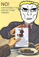 bait clothes food fork furfag furry glasses nate nyet pokemon propaganda subvariant:unbotheredchud suit suit_and_tie umbreon variant:chudjak yellow_hair // 540x788 // 500.6KB