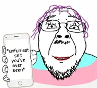 beard closed_mouth flag:transgender_pride_flag glasses meta:not_oc meta:op_took_a_selfie_of_xerself meta:the_fact_that_this_wasn't_posted_here_before_is_fucking_astonishing phone purple_hair showing_phone text tranny transgender_flag troon troonella unfunniest_shit_you_have_ever_seen unfunny variant:bernd variant:troonjak // 720x654 // 64.7KB