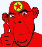 arm closed_mouth ear flag:kurdistan_workers'_party glasses green_skinass kurd kurdish pkk red_skin star stubble thumbs_up variant:cobson // 471x530 // 281.8KB