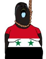 big_lips big_nose blue_tongue crying fat flag:syria hanging nigger red_sclera rope shitskin star total_arab_death variant:hydejak yellow_teeth // 961x1227 // 115.6KB
