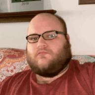 2019 3dgifmaker animated beard closed_mouth clothes distorted ext=gif fat fat_duel glasses irl open_mouth red_tshirt schizo soyboy subvariant:fatjak_irl tshirt variant:fatjak // 250x250 // 118.9KB