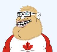 beard blond blue_eyes canada cleft_chin clothes ear flag:canada leaf lips nipple open_mouth series:aryan_soyjaks smile stubble subvariant:canaryan subvariant:canuckmutt subvariant:impish_amerimutt teeth tshirt variant:impish_soyak_ears // 1782x1604 // 77.7KB