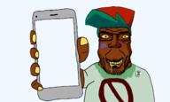 brown_skin clothes discord discord_logo_facial_mark drool facial_mark fnf_pedo green_hair hat holding_object holding_phone looking_at_you phone showing_phone soyjak stubble subvariant:chudplier subvariant:phoneplier subvariant:phoneplier_vertical template thick_eyebrows variant:chudjak variant:markiplier_soyjak yellow_sclera yellow_teeth // 1607x966 // 322.9KB