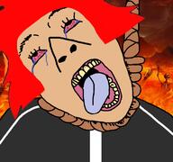 ack bachatota big_nose black_clothing blue_tongue brown_skin crying death doomentio doomposting doomverse hell jacket jerry nose red_eyes red_hair rope suicide // 768x719 // 191.3KB