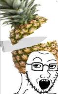 food foodjak fruit glasses knife looking_up meta:low_resolution open_mouth partially-severed_head pineapple pinejak soyjak stubble variant:soyak // 325x523 // 87.2KB