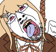 bloodshot_eyes clothes crying funamusea glasses hair hair_ornament hanging long_hair open_mouth rbona_cara rope stubble tranny uniform variant:bernd white_background wing // 450x417 // 19.3KB