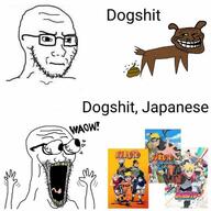 2soyjaks anime boruto_(series) closed_mouth concerned dog excited eyes_popping glasses hand hands_up naruto_(series) open_mouth poop rage_comic soyjak stubble subvariant:soyak_(irritated) subvariant:waow thing_japanese tongue trollface variant:soyak waow // 640x639 // 51.3KB