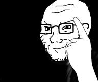 black_background closed_mouth finger glasses hand looking_at_you patrick_tomlinson smug soyjak stubble variant:soyak // 757x633 // 33.1KB