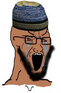 beard bloodshot_eyes brown_skin clothes crying glasses hat islam large_eyebrows open_mouth soyjak stretched_mouth taqiyah variant:soyak // 785x1189 // 627.8KB