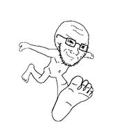 balding barefoot closed_mouth foot full_body glasses hand naruto_run nude run running smile smirk smug stubble subvariant:soyak_(smug) variant:soyak // 946x984 // 18.3KB