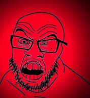angry animated glasses glitch open_mouth red_skin soyjak stubble variant:feraljak // 391x423 // 612.2KB