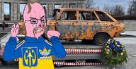 adidas bloodshot_eyes car clothes crying flag full_body glasses hair hohol hoholcaust holodomor lgbt pig pink_skin pointing rainbow soyjak track_suit ukraine variant:chudjak variant:cryboy_soyjak vein wojak // 789x403 // 559.2KB