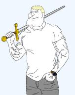 aryan blue_eyes buff clothes grey_pants hair holding_object holding_sword muscles subvariant:mexiaryan sword template transparent_background tshirt vein watch weapon yellow_hair // 1514x1910 // 201.9KB