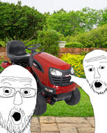 2soyjaks craftsman glasses lawn_mower lawnmower open_mouth pointing soyjak stubble variant:two_pointing_soyjaks // 1536x1920 // 593.3KB