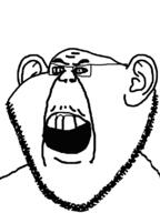 glasses merge open_mouth redraw soyjak stubble variant:feraljak variant:impish_soyak_ears // 598x800 // 31.8KB