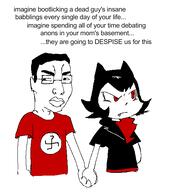 alunya aryan_artstyle black_shirt commie glasses holding_hand nazism red_pupils red_shirt swastika variant:chudjak // 492x550 // 41.4KB